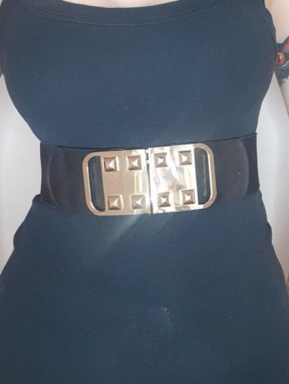Early 2000s Gold Stud Black Elastic High Waisted Belt.